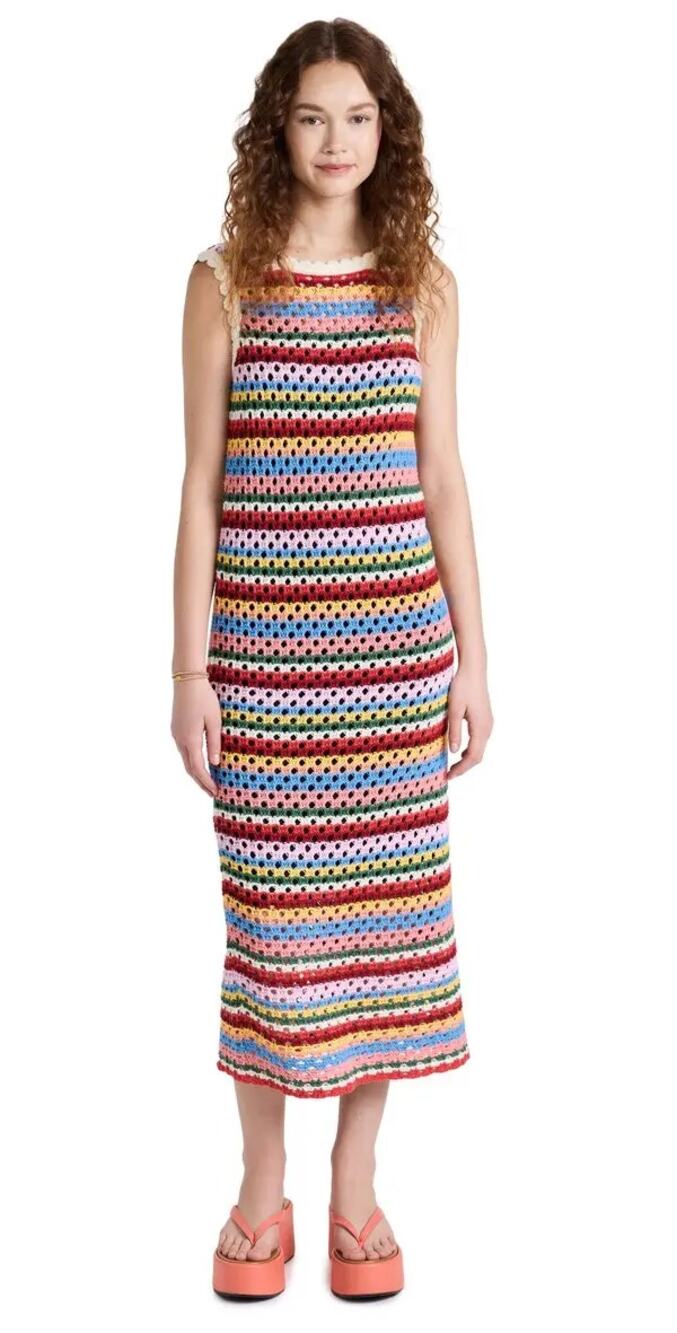 Kitri Bunty Blanket Stripe Sleeveless Tank Midi Dress Multi Women's Size Small